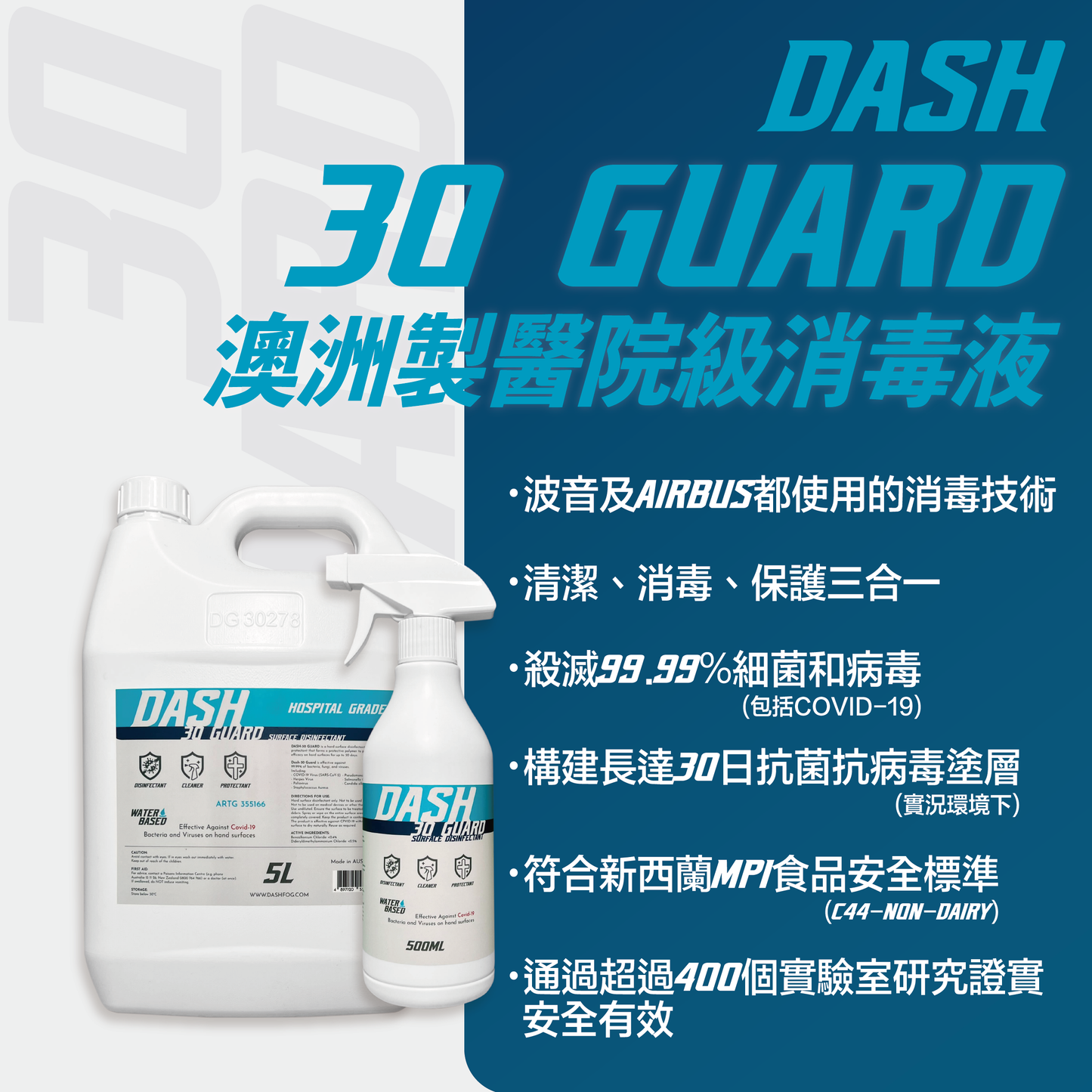 DASH-30 防護醫院級抗菌塗層消毒劑 （500ml）